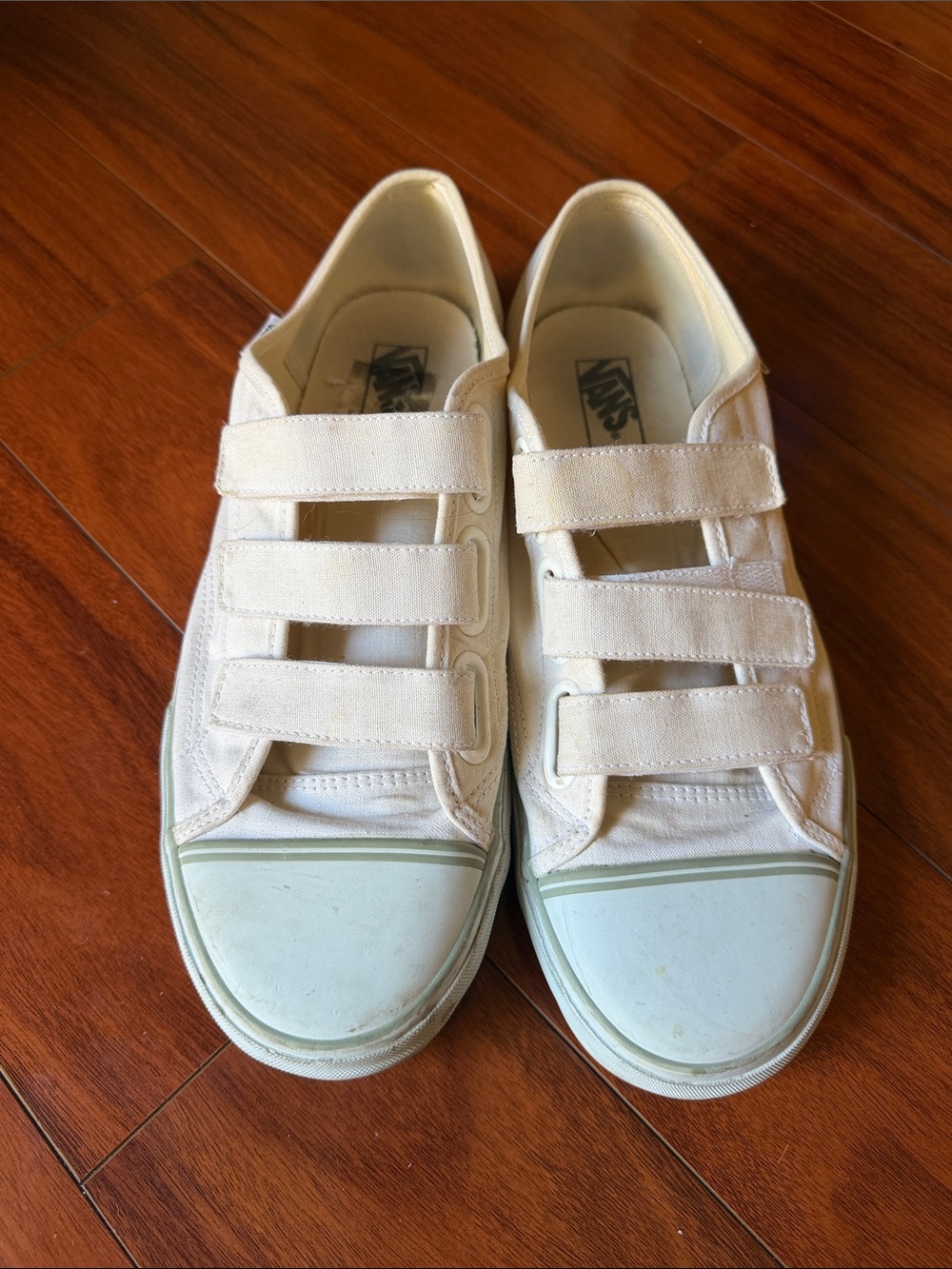Men’s Vans Cream Canvas Triple-Strap Sneakers